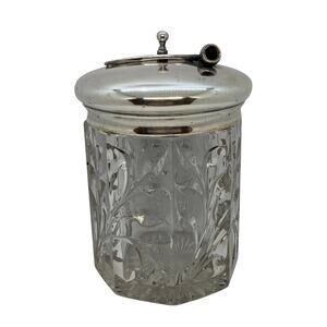 1920’s Arts & Crafts Glass Pipe Tobacco Humidor With Pipe Design Lid